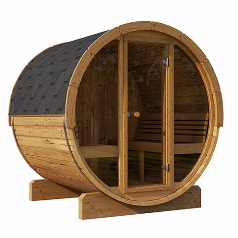 SaunaLife Model E7G Outdoor Sauna Barrel Glass Front