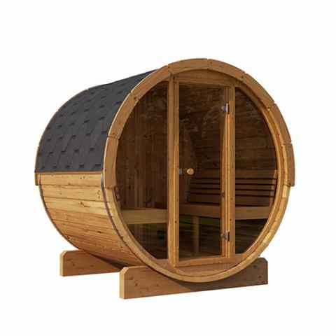 SaunaLife Model E8G Outdoor Sauna Barrel Glass Front