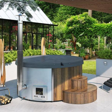 SaunaLife Model S4N Soak-Series Home Wood-Burning Hot Tub, Natural, Up to 6 Persons
