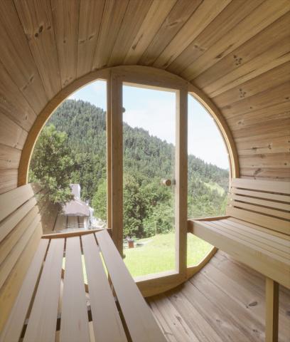 SaunaLife Model E8G Outdoor Sauna Barrel Glass Front